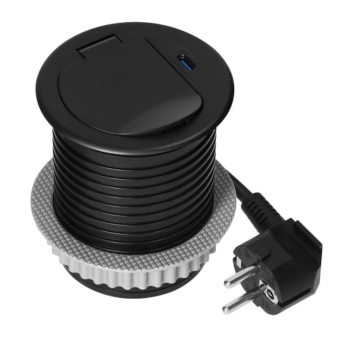 GNIAZDO MEBLOWE ORNO OR-GM-9040(GS)/B Ø6cm KABEL 1,9m 1xUSB SCHUKO